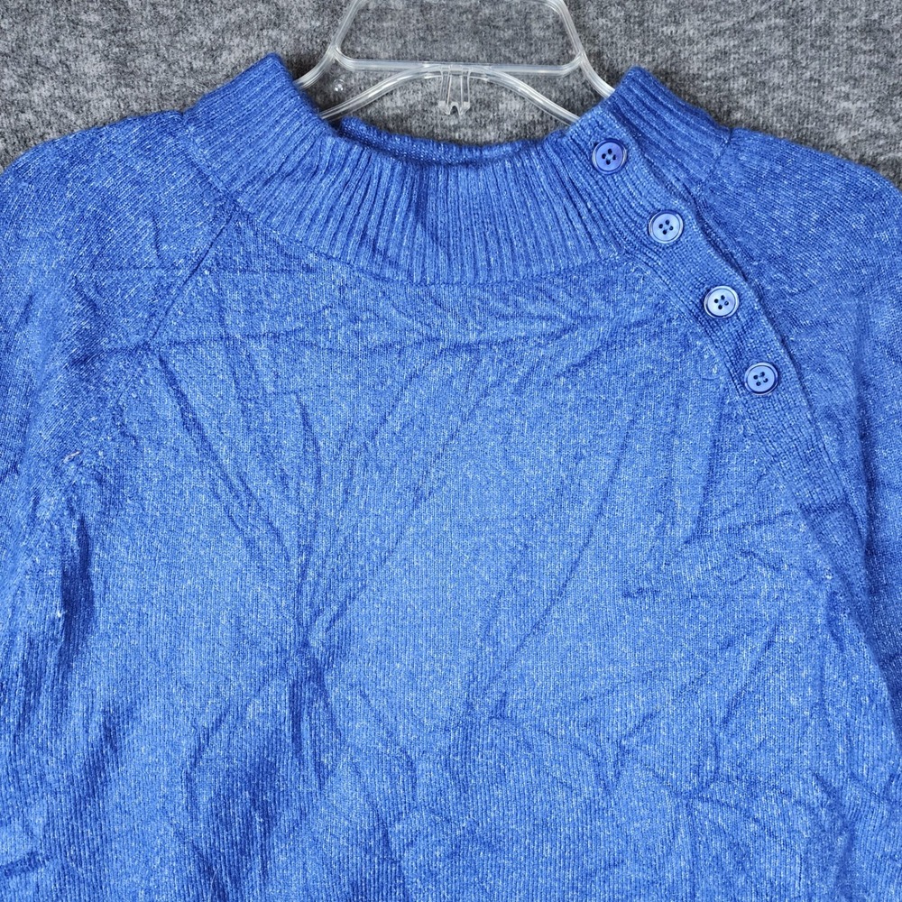 Talbots Sweater Womens LP Shoulder Button Mock Neck Blue EUC - Picture 3 of 7